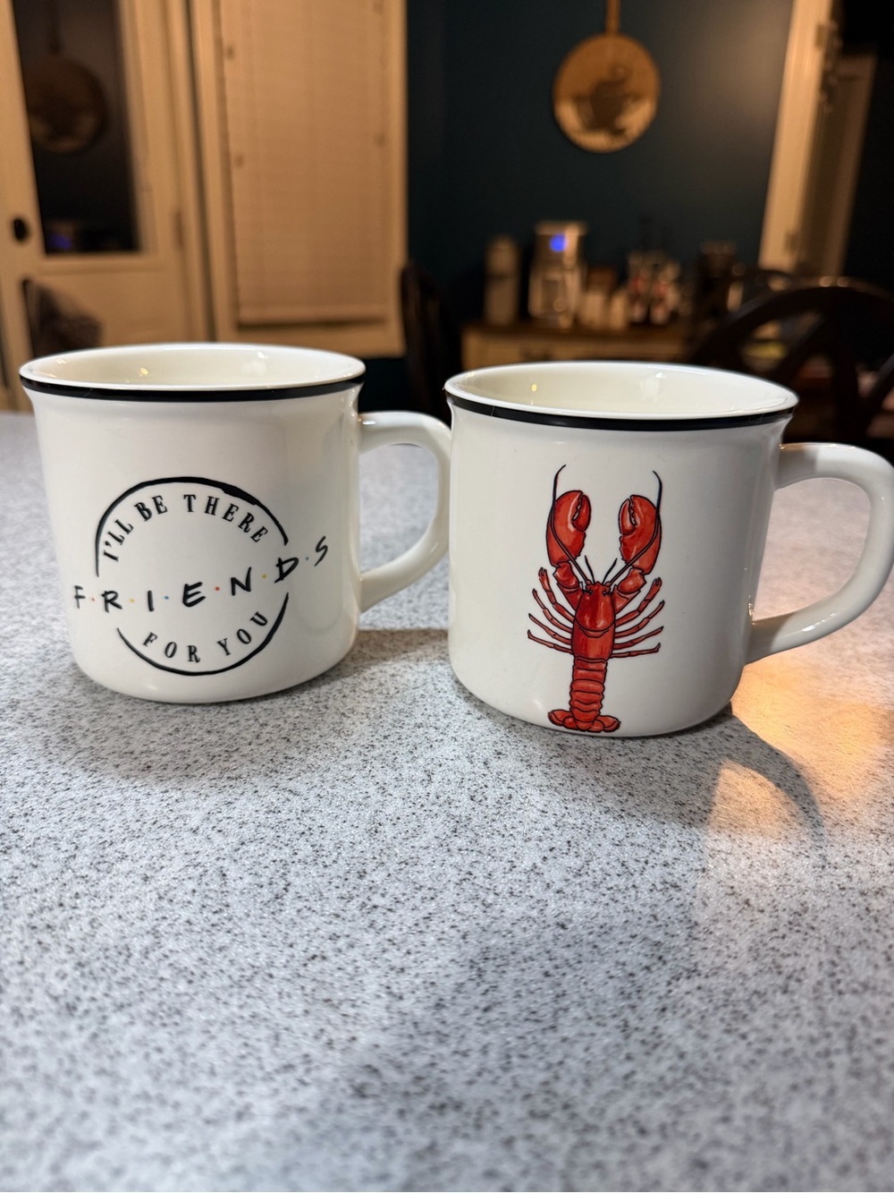 Pottery Barn White Ceramic Mug Set with Red Lobster and Black Accent
